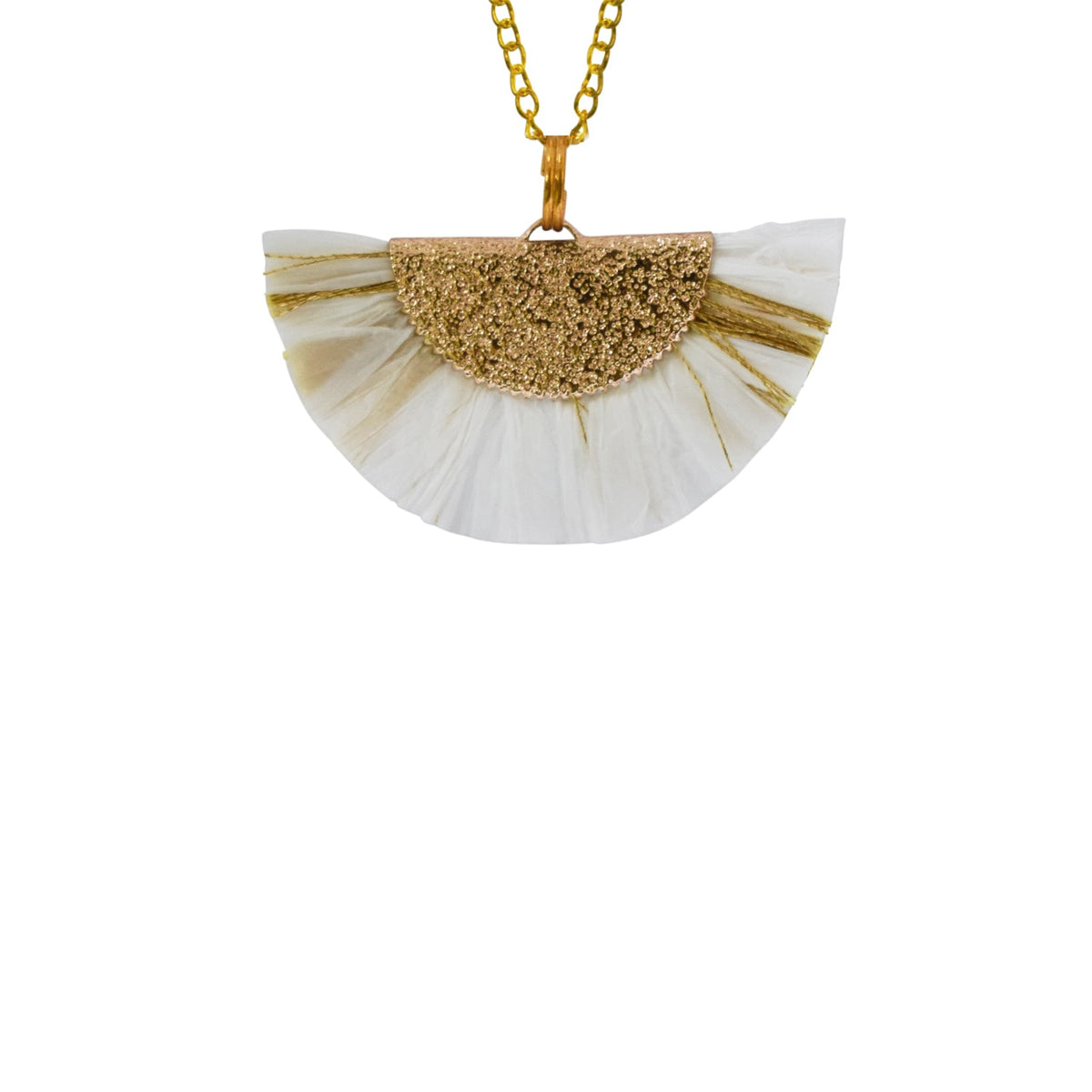 White and Gold Fan Necklace, Statement Necklace, Unique Necklace, Fashion Necklace | by lovedbynlanla