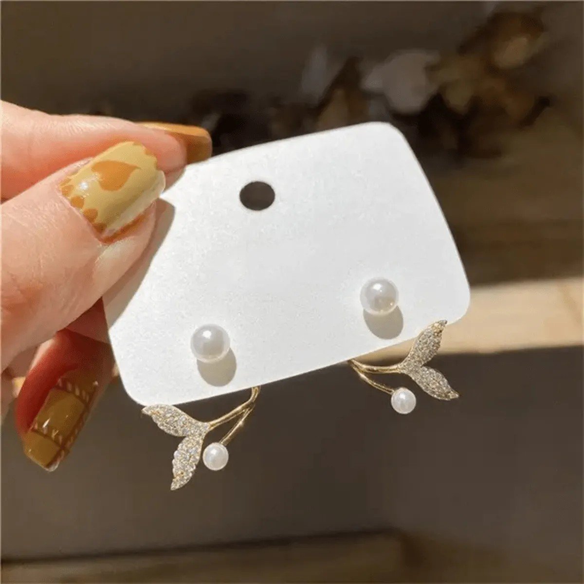 Pearl Fish Tail Stud Earrings, view 4