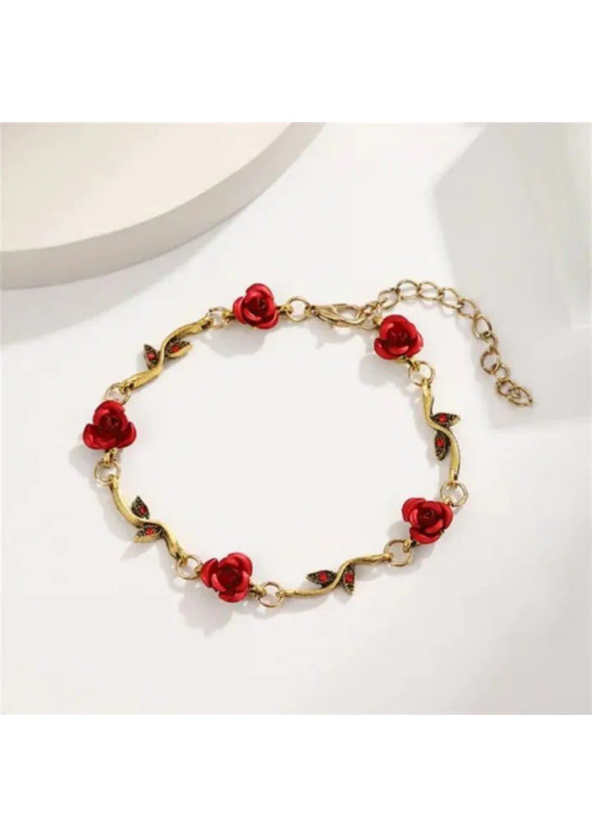 Red Rose Flower Link Charm Bracelet | Image 4