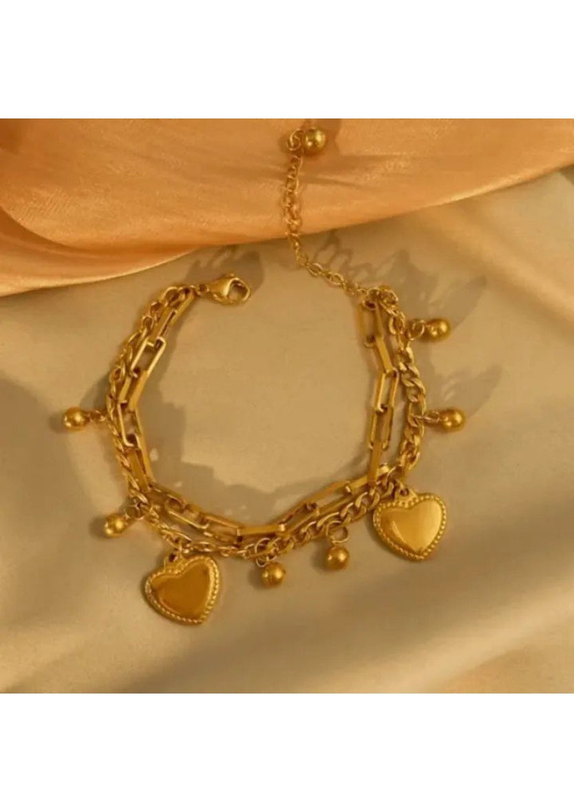 Gold Plated Heart Charm Layered Bracelet | Image 4