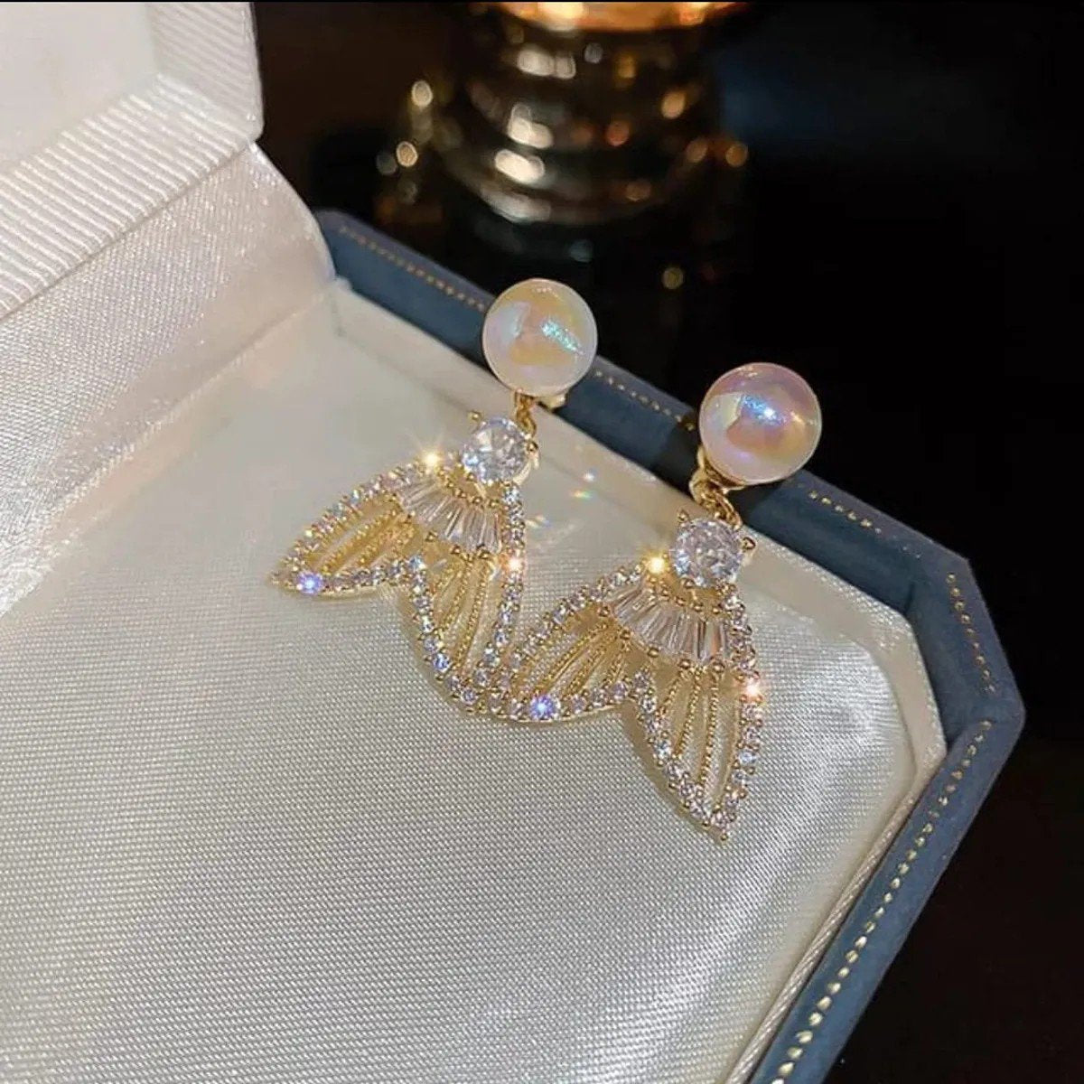 Crystal Wing Geometric Drop Earrings, view 2