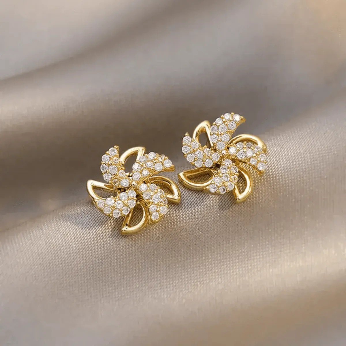 Crystal Pinwheel Stud Earrings, view 3