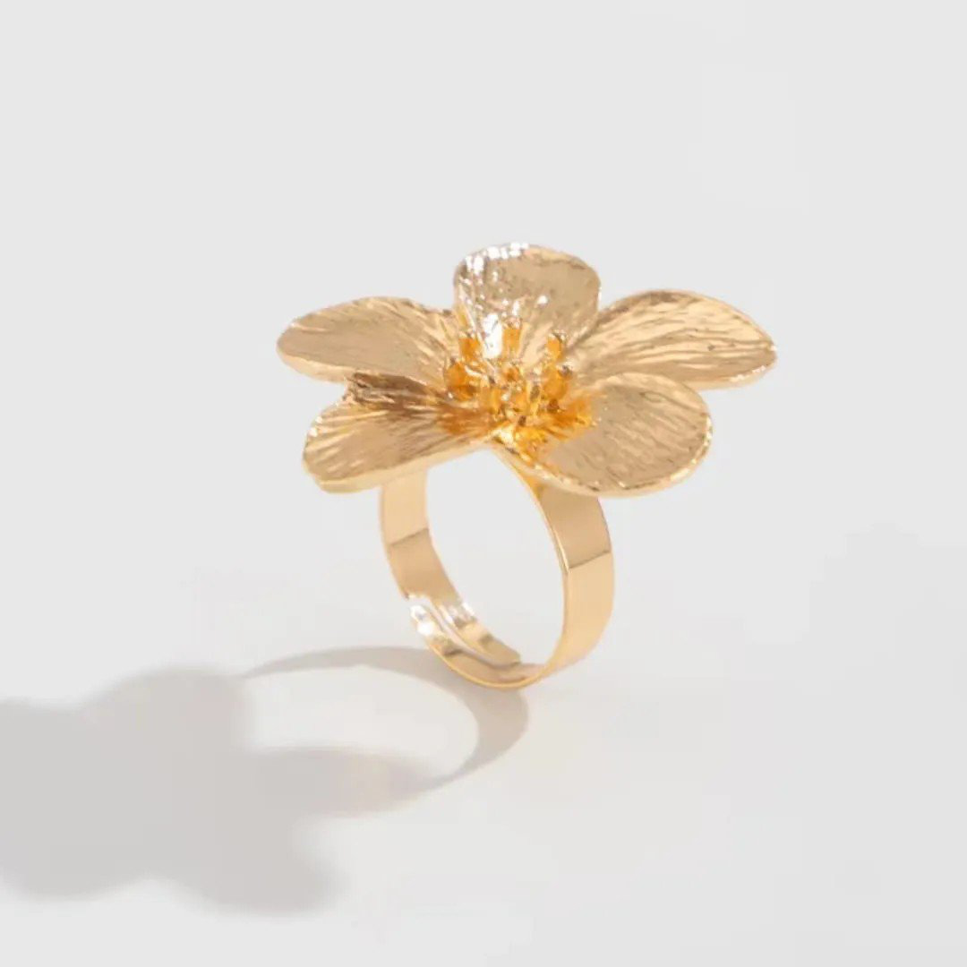 Gold-Tone Flower Adjustable Ring | PSE-M1037