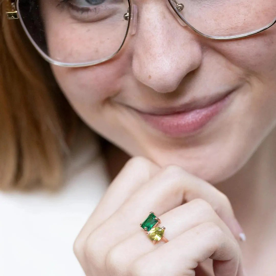 Contemporary Ring Green Silver | PSE-M743