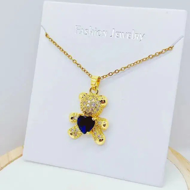 Heart Crystal Teddy Bear Necklace