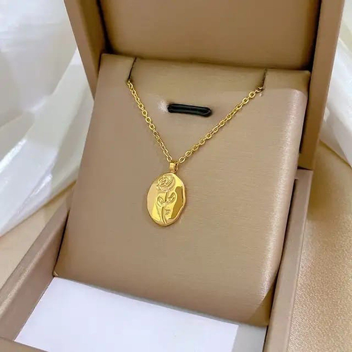 Gold Plated Anti Tarnish Stainless Steel Rose Pendant Necklace - view 5