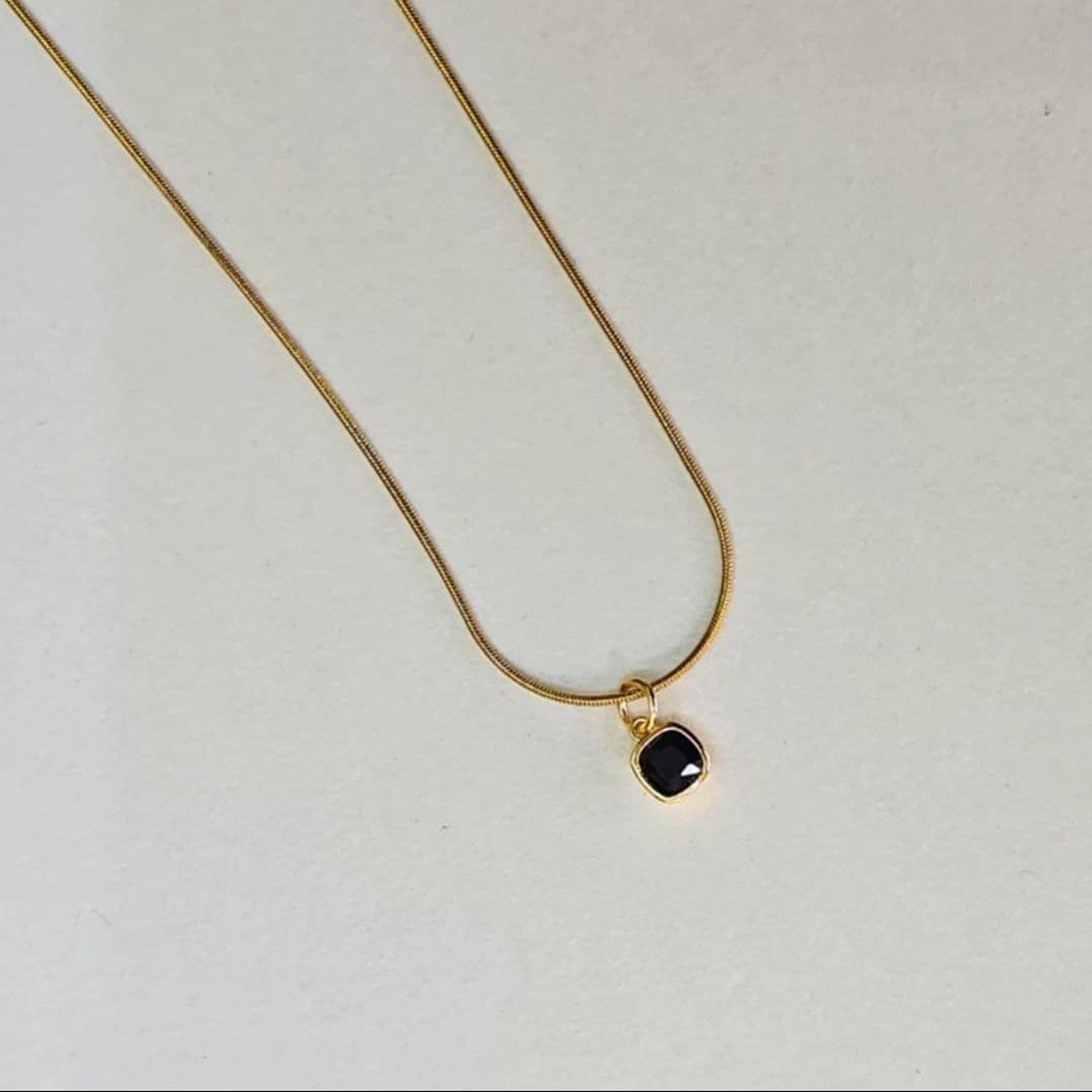 Gold Plated Black Stone Pendant Necklace - view 2