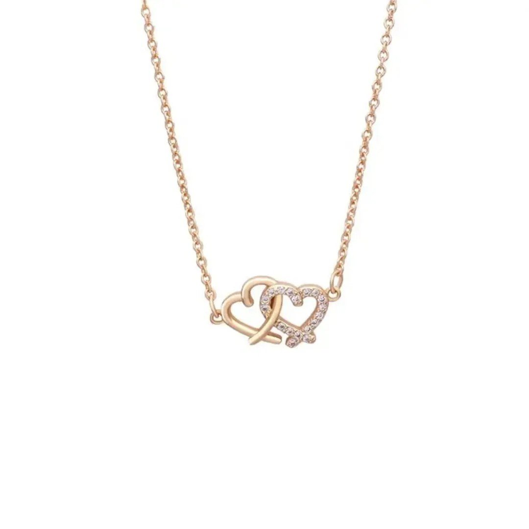 Rose Gold Plated Double Heart Pendant Necklace - view 3