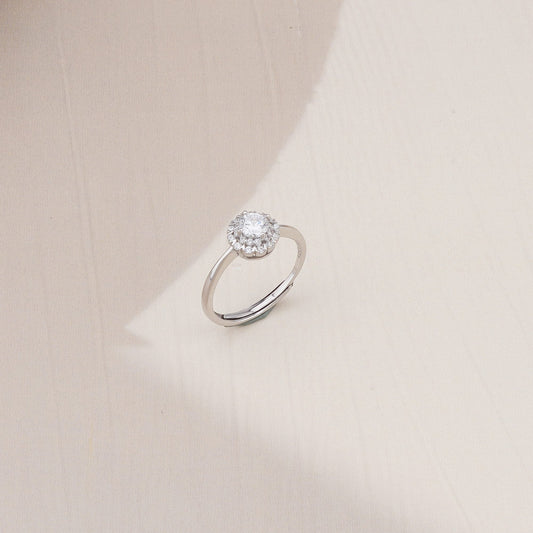 925 Sterling Silver Classic Round Halo Solitaire Adjustable Ring Jewellery for Women