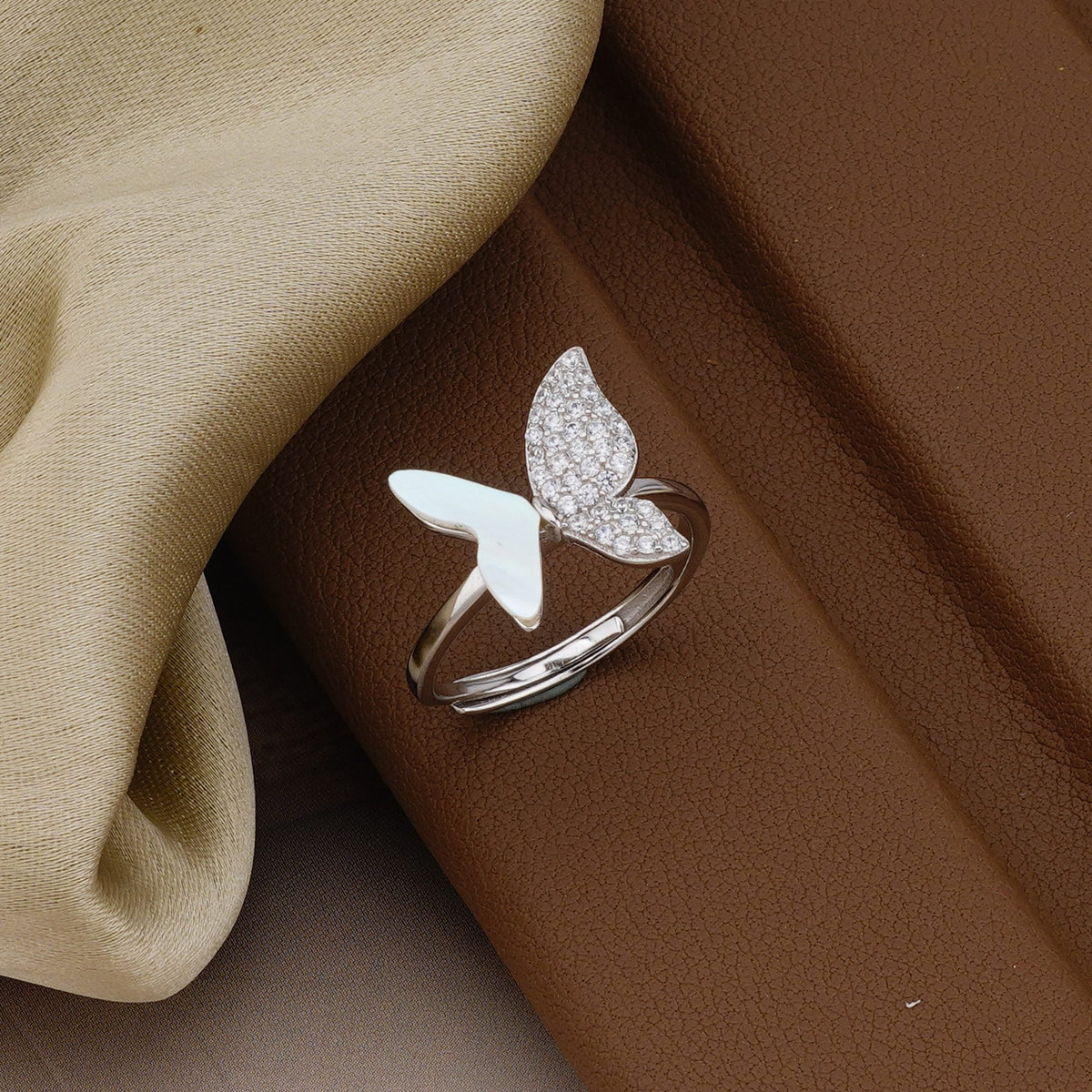 925 Sterling Silver Asymmetrical Butterfly Ring Jewellery for Women & Girls- High Polish Rhodium Finish