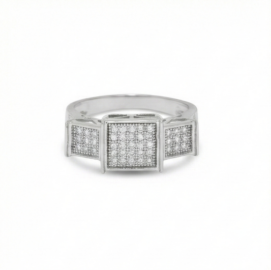 925 Sterling Silver Geometric Square Pave Setting Ring Jewellery for Women