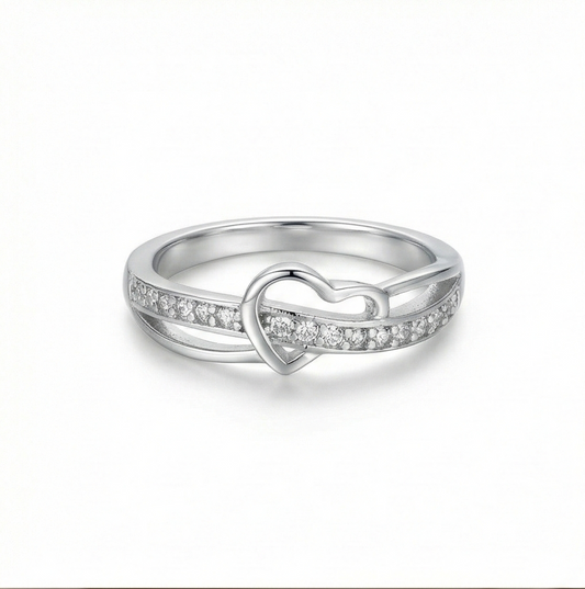 925 Sterling Silver Intertwined Open Heart Ring Jewellery for Women