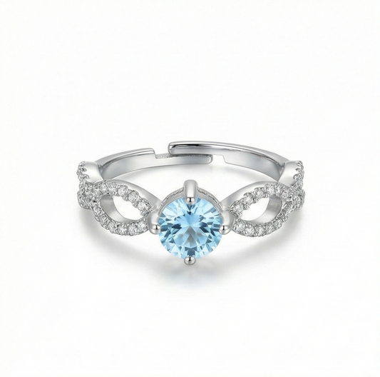 925 Sterling Silver Infinity Twist Blue Stone Adjustable Ring Jewellery for Women