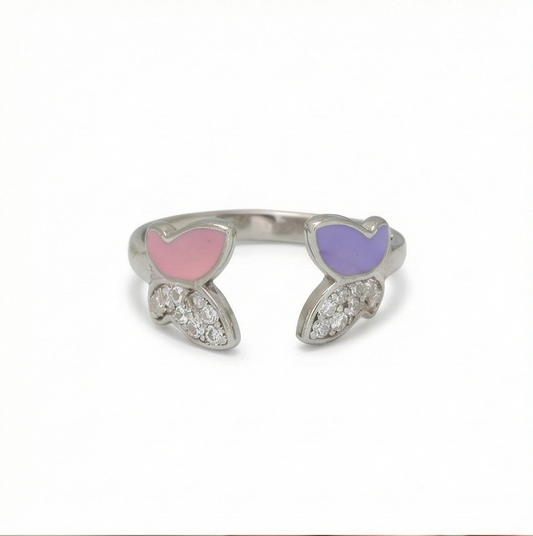 925 Sterling Silver Pink and Purple Enamel Butterfly Open Ring Jewellery for Women