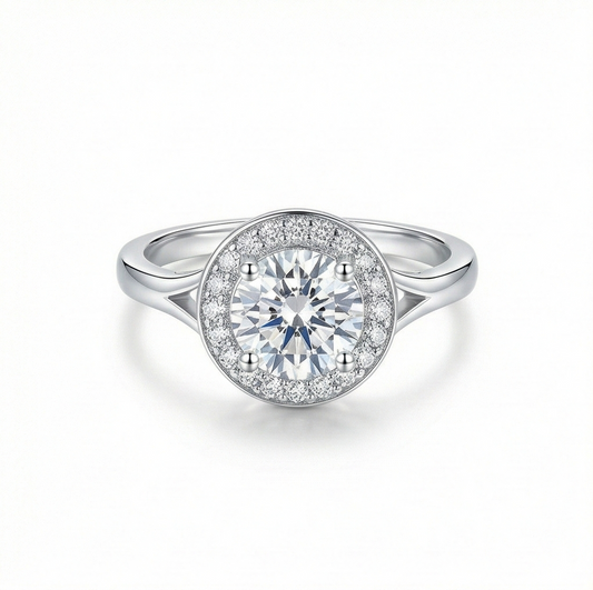 925 Sterling Silver Round Halo Split Shank Statement Ring Jewellery for Women