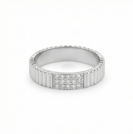 925 Sterling Silver Fluted Texture Band Pave Set Ring Jewellery for Women