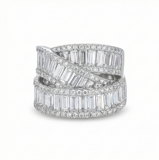 925 Sterling Silver Layered Criss-Cross Band Ring High Polish Rhodium Jewellery