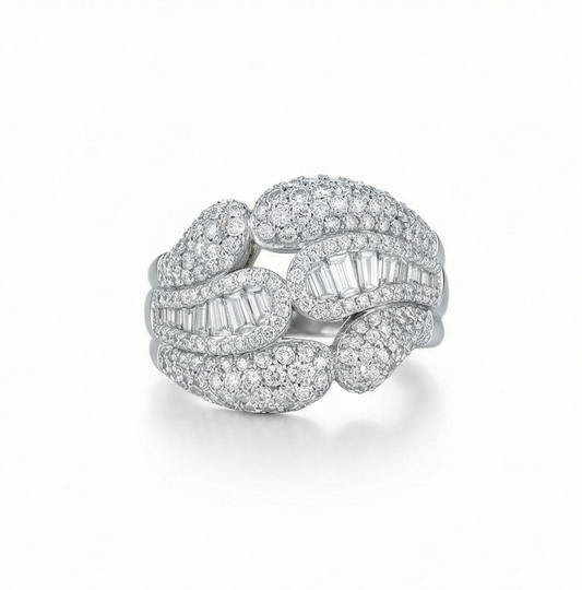 925 Sterling Silver Interlocking Dome Ring High Polish Rhodium Jewellery