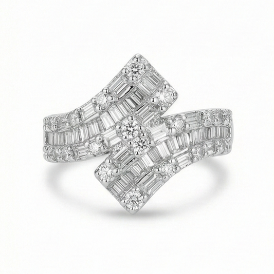 925 Sterling Silver Geometric Chevron Ring High Polish Rhodium Jewellery