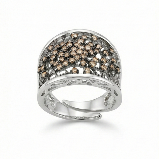 925 Sterling Silver Openwork Mesh Ring High Polish Rhodium Jewellery | Size 9