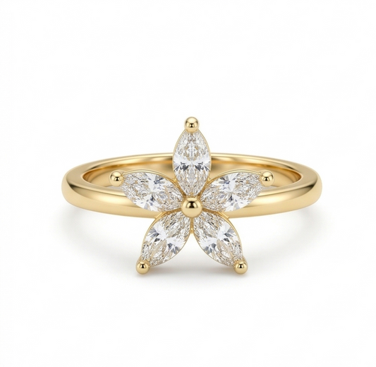925 Sterling Silver Clear Starburst Floral Ring Yellow Gold Finish Jewellery for Women | Size 8