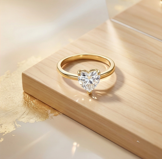 925 Sterling Silver Clear Heart Solitaire Ring Yellow Gold Finish Jewellery for Women | Size 6