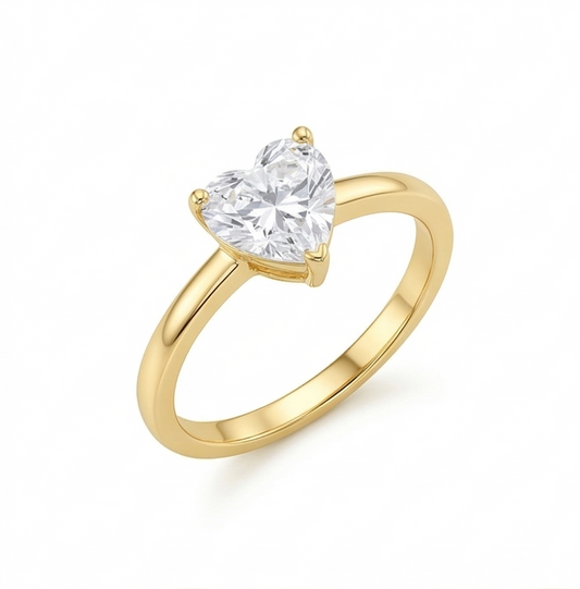 925 Sterling Silver Clear Heart Solitaire Ring Yellow Gold Finish Jewellery for Women | Size 7