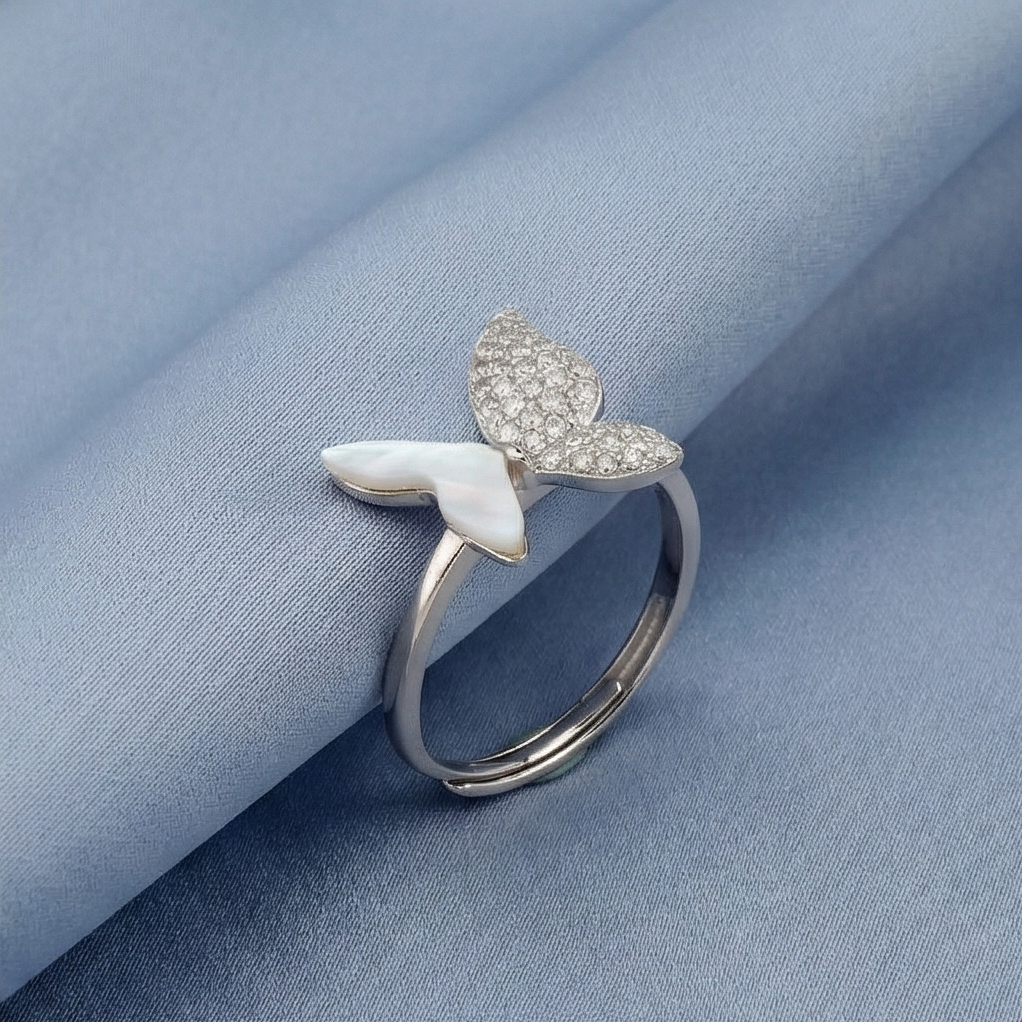 925 Sterling Silver Asymmetrical Butterfly Ring Jewellery for Women & Girls- High Polish Rhodium Finish
