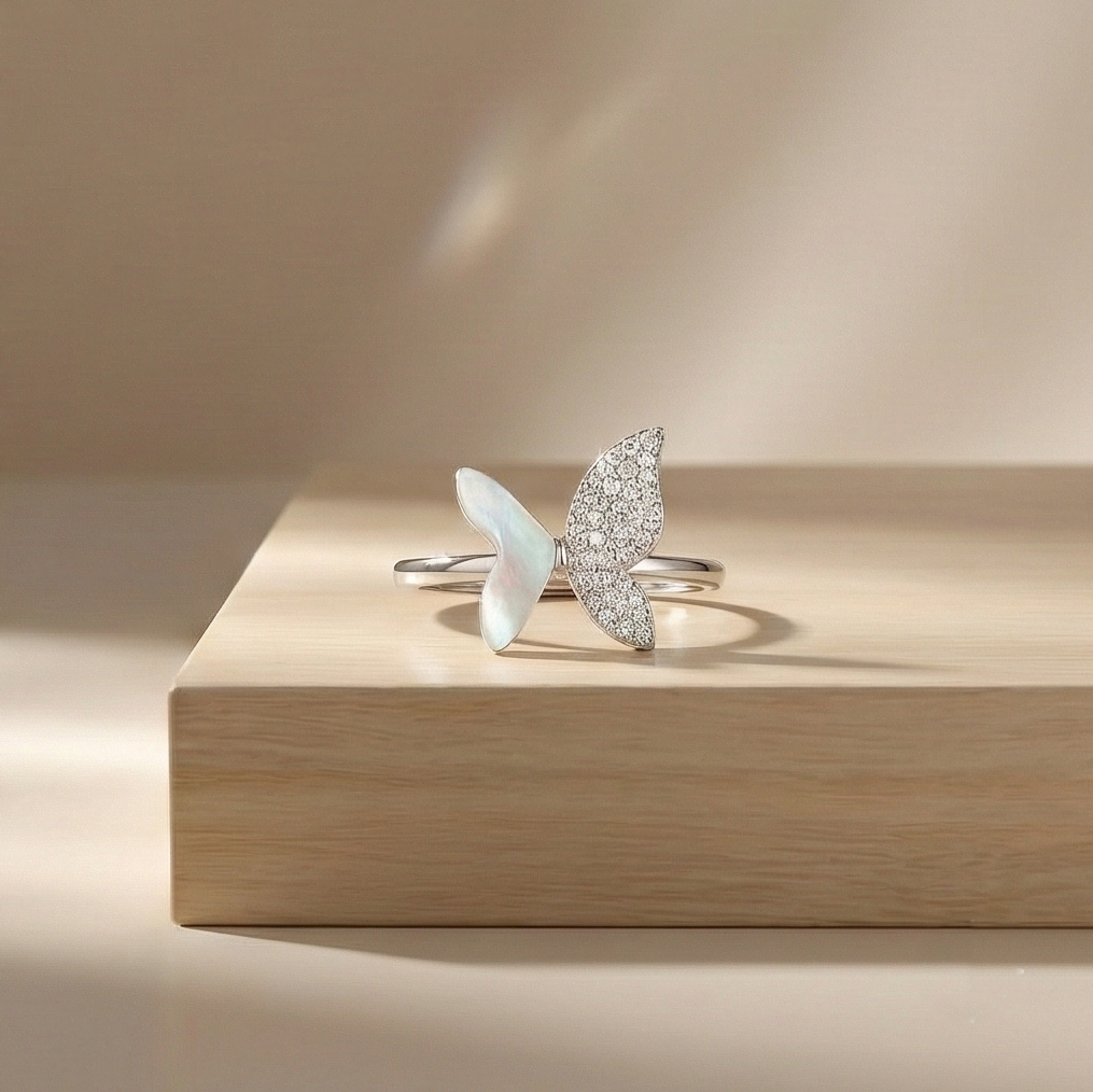 925 Sterling Silver Asymmetrical Butterfly Ring Jewellery for Women & Girls- High Polish Rhodium Finish
