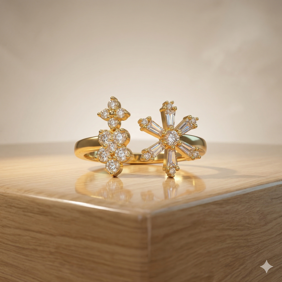925 Sterling Silver Clear Snowflake Open Ring Yellow Gold Finish Jewellery for Women | Size 6