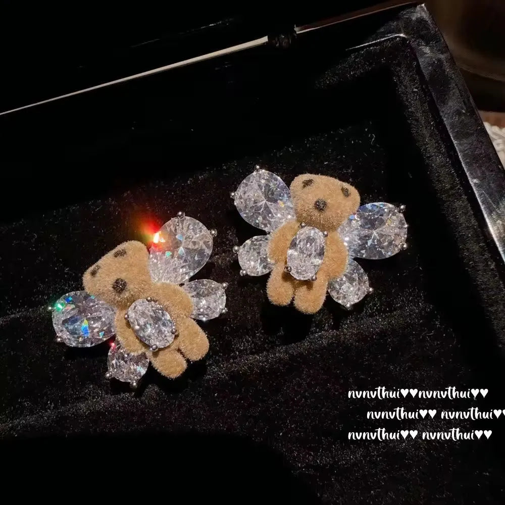 Crystal Teddy Bear Statement Earrings M1350