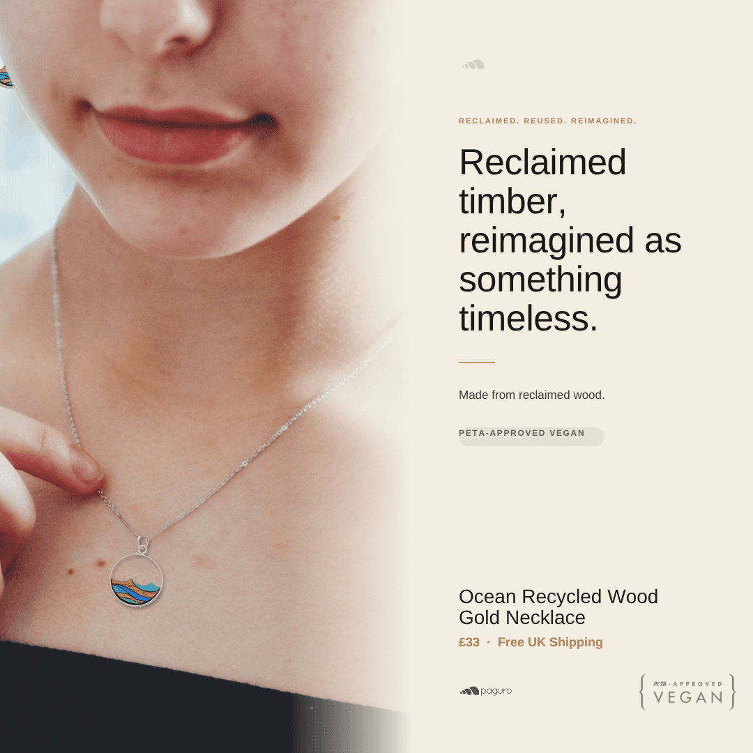 Ocean Recycled Wood Gold Necklace