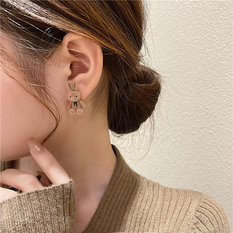 Cute Rabbit Shape Plush Drop Earrings for Women & Girls M146