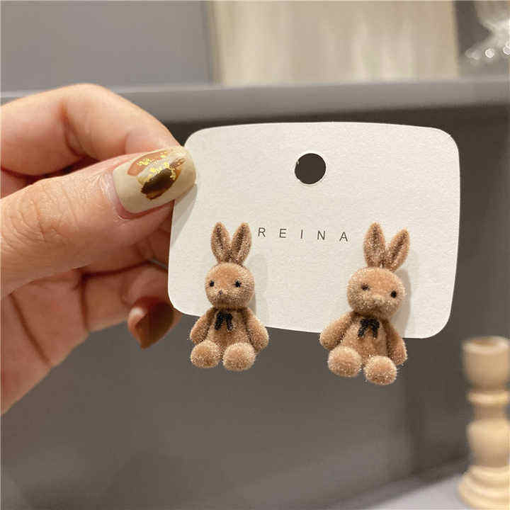 Cute Rabbit Shape Plush Drop Earrings for Women & Girls M146