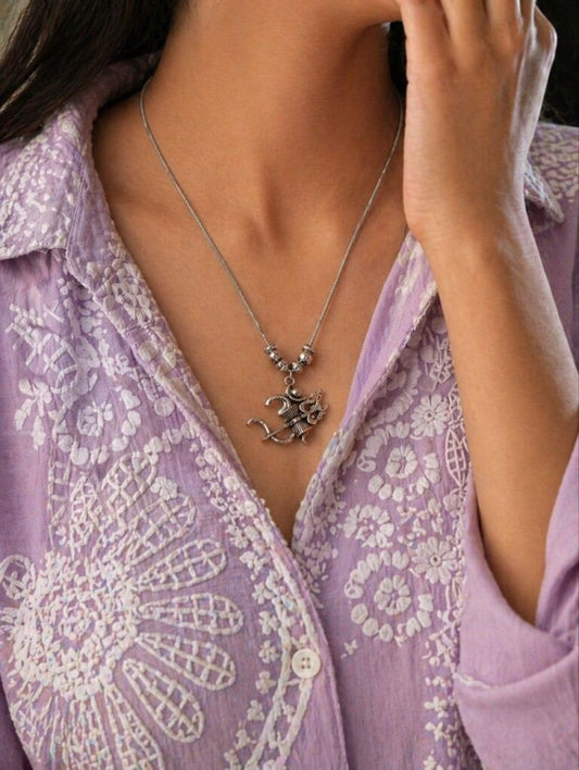 Sacred Om Oxidised Silver Pendant Necklace