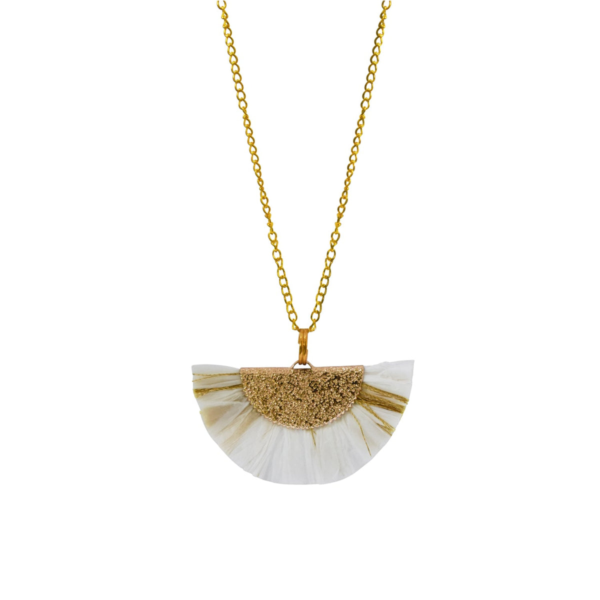 White and Gold Fan Necklace, Statement Necklace, Unique Necklace, Fashion Necklace | by lovedbynlanla