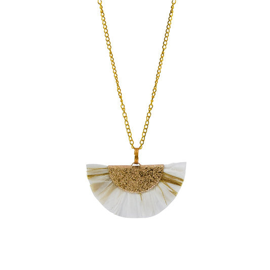 White and Gold Fan Necklace, Statement Necklace, Unique Necklace, Fashion Necklace | by lovedbynlanla