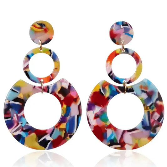 Multicolour Acrylic Circle Drop Earrings