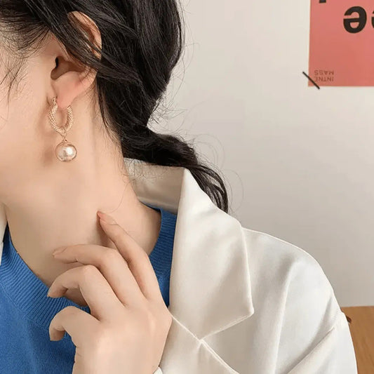 Pearl Charm Gold-Tone Hoop Earrings