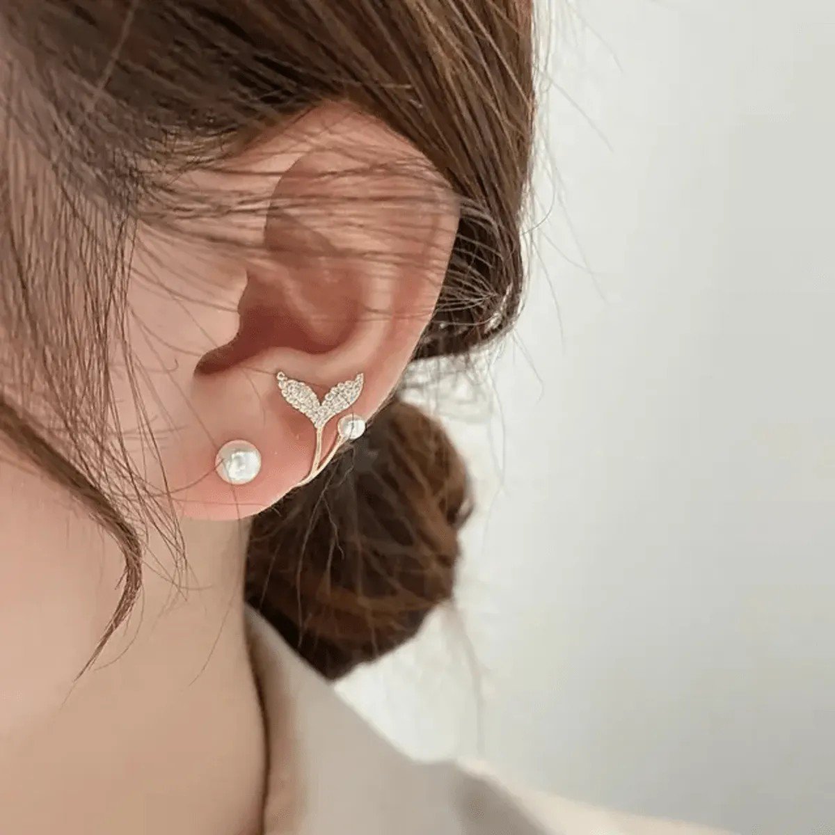 Pearl Fish Tail Stud Earrings for women