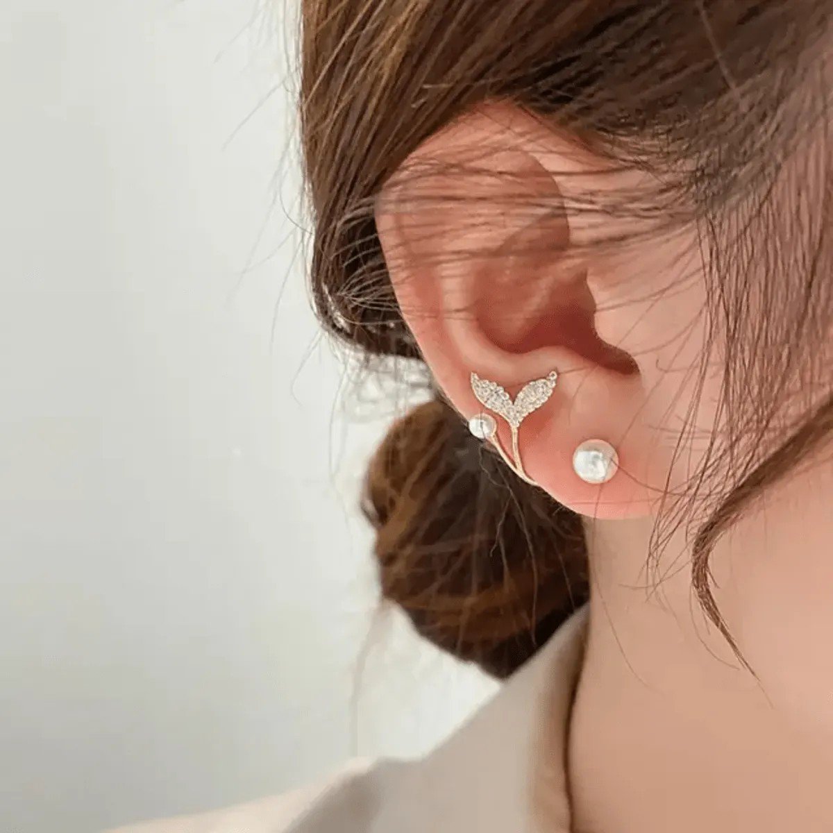 Pearl Fish Tail Stud Earrings, view 2
