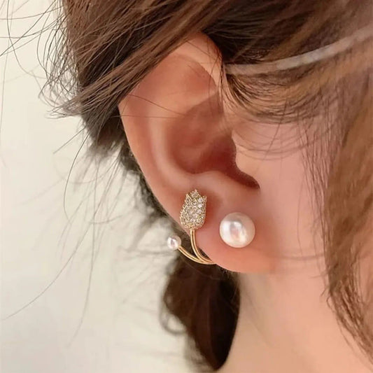 Pearl and Flower Jacket Earrings