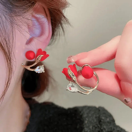Red flower crystal earrings by Aurex