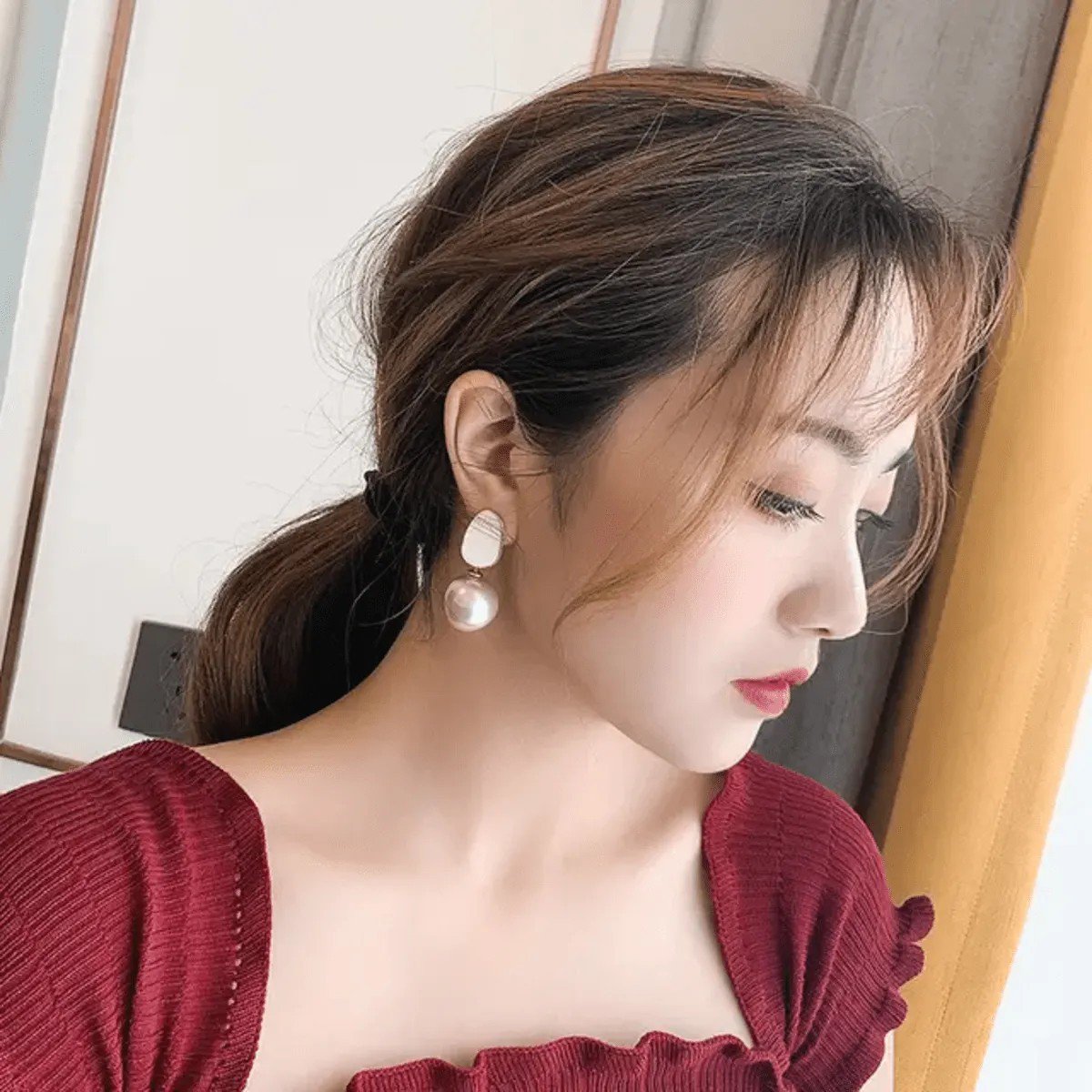 Blush Pink Pearl Drop Earrings for women