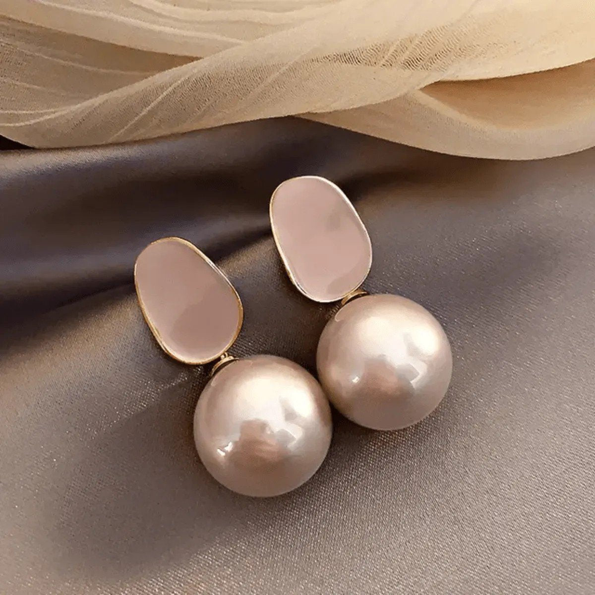 Blush Pink Pearl Drop Earrings, view 2