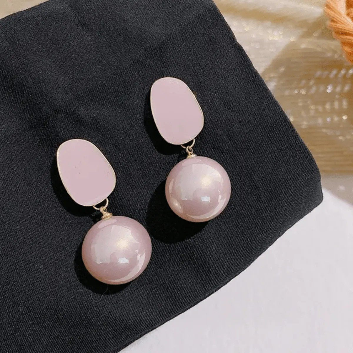 Blush Pink Pearl Drop Earrings, view 3