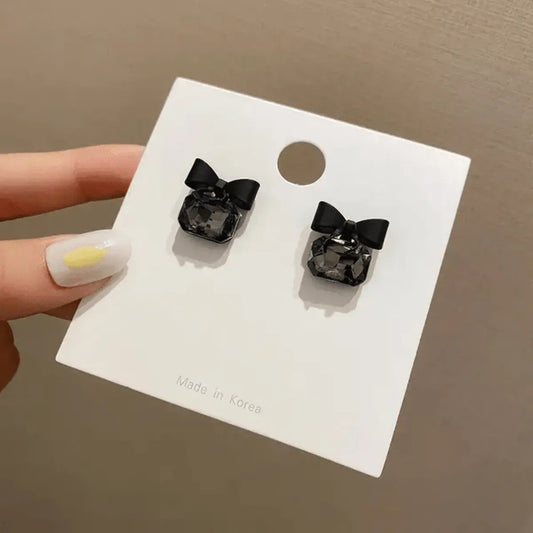 Black Bow Crystal Stud Earrings