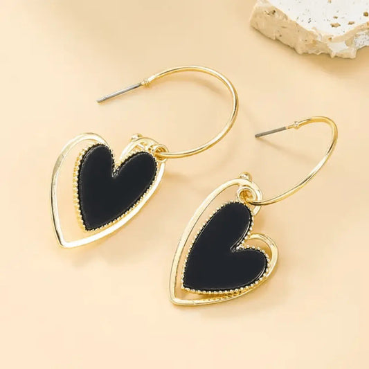 Black Heart Hoop Drop Earrings