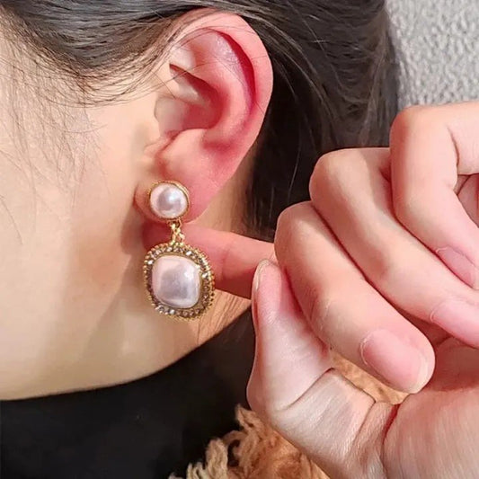 Pearl and Blush Stone Drop Earrings