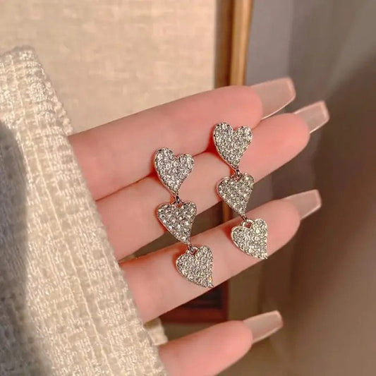 Crystal Cascading Heart Drop Earrings for women
